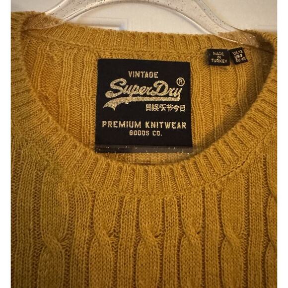 SUPERDRY Womens Crew Neck Yellow Long Sleeve Sweater Size 8 Premium Knitwear - Picture 2 of 7